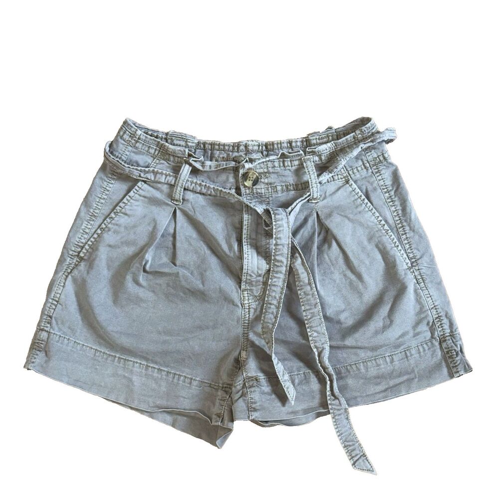 American Eagle High Waisted Mom Shorts with Tie Belt Gray/Olive Wash Sz 4